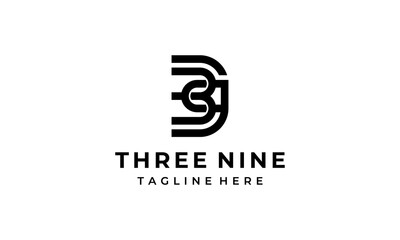 initial letter number three nine logo design template
