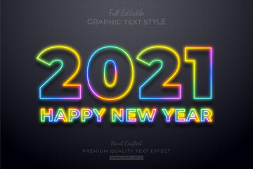 2021 Happy New Year Colorful Neon Editable Text Effect Font Style