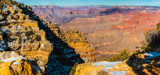 Fototapeta premium Snow Cover Sandstone On Powell Point, Grand Canyon National Park, Arizona, USA
