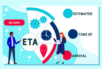 Vector website design template . ETA - Estimated Time of Arrival   acronym. business concept background. illustration for website banner, marketing materials, business presentation, online advertising