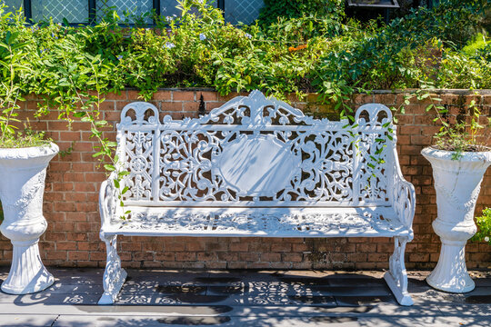 white bench chair in the garden.Thailand.
