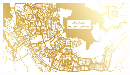 Batam Indonesia City Map in Retro Style in Golden Color. Outline Map.