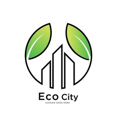 Abstract green city building logo design concept. Symbol icon of residential, apartment and city landscape.