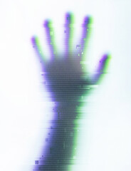 Paranormal cyber ghost hand on white background.