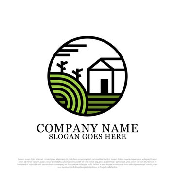 Flat design Farm house logo badge, agriculture farm house logo inspiration
