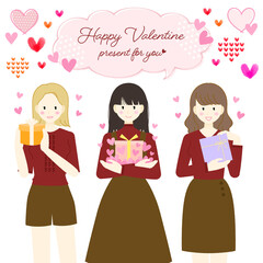 バレンタイン ハート プレゼントを送る人 イラストセット