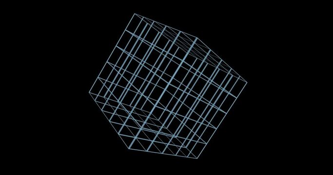 animation of a cube with lines moving in space 02