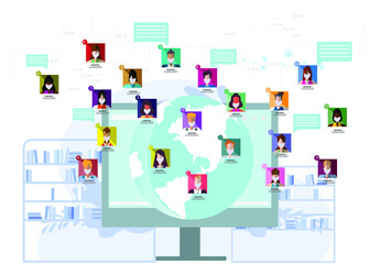 meeting  vdo conference online during COVID-19,method protection covid 2019,online concept illustration,social distance.