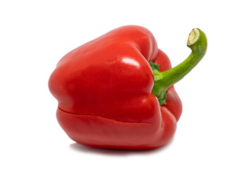 fresh whole bell peppers isolated on white background. Paprika with a crack. Red ripe pepper vegetable on a white background