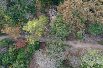 Aerial view of a bridge in Autumn