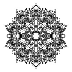 Mandala flower pattern for Henna, tattoo, vintage decorative ornament, doodle coloring book, vector illustration.
