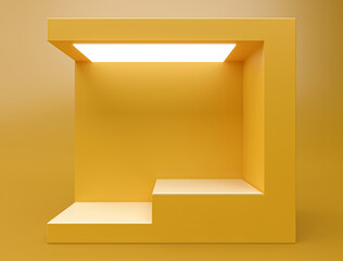 Abstract 3d composition, Yellow color scene two step podium for product display.