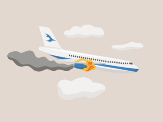 Airplane crash cartoon illustration, airplane accident concept