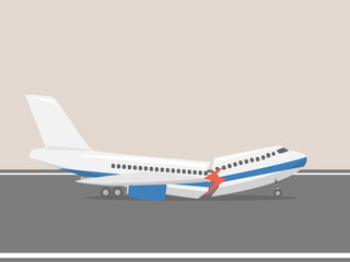 Airplane landing crash, airplane accident concept