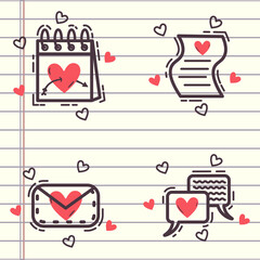 cute valentine icon doodle illustration with art monoline style, valentines day tool vector design bundle.