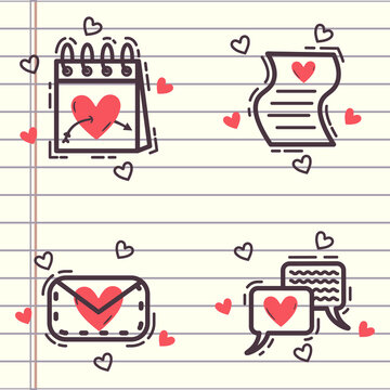cute valentine icon doodle illustration with art monoline style, valentines day tool vector design bundle.