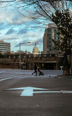 United States Capitol in the Distance on a Street in DC in the Winter