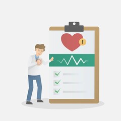 Man patients Check up risk heart disease,heart rate variability,heart attack,ischemic heart disease,coronary artery disease,healthcare medical concept,Vector illustration.