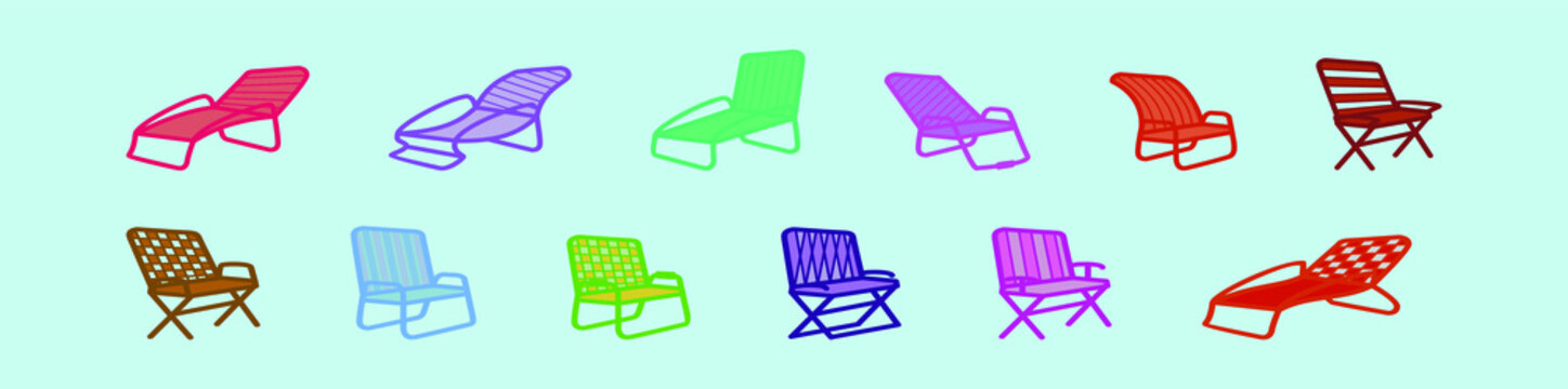 set of lawn chair cartoon icon design template with various models. vector illustration isolated on blue background