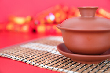 Purple Clay Gaiwan on Red Background