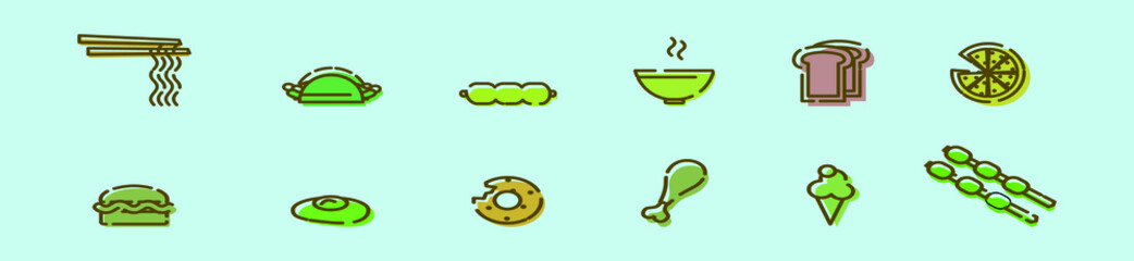 set of food and appetizers cartoon icon design template with various models. vector illustration isolated on blue background