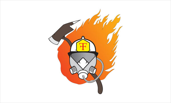 Illustration of a Firefighter logo in a fire