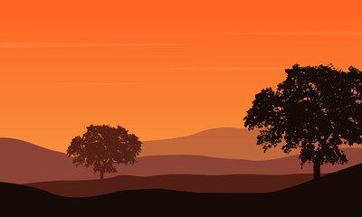 Amazing nature scenic at sunset on a warm afternoon. Vector illustration