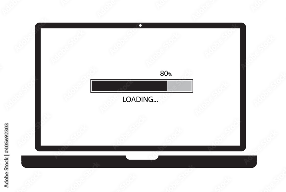 Aufkleber loading process in laptop screen on white background. update computer system sign. system software u