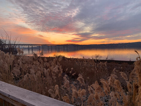 sunset by the Hudson river - Newburgh Beacon Bridge