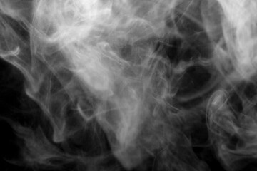 white smoke isolated, abstract powder, water spray on black background.