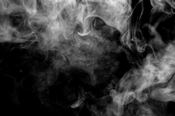 white smoke isolated, abstract powder, water spray on black background.