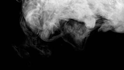 white smoke isolated, abstract powder, water spray on black background.
