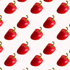 Bulgarian red pepper on white background, pattern, wallpaper, top view, flat layout, isolated, template