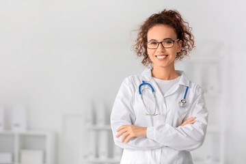 African-American female doctor in clinic