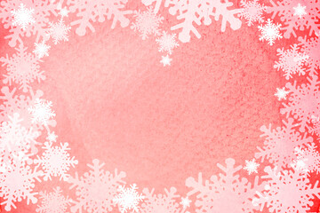 Valentine background with snowflakes on pink heart