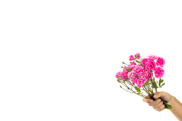 man with flowers on his hands from valentines day gift to girlfriend