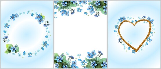 Invitation template with
watercolor flowers. Forget-me-nots