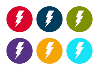 Lightning icon modern flat round button set illustration