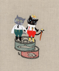 猫と缶詰の刺繍