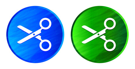 Scissors icon grunge texture round button set illustration