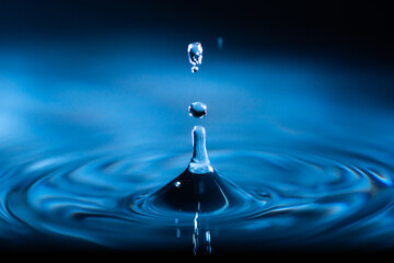 abstract background of blue water splash falling drop on liquid wave