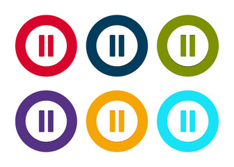 Pause icon modern flat round button set illustration