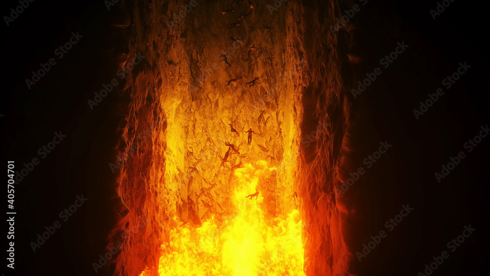 Poster hell gates. hell fire. devil portal. sinner. religious concept. 3d rendering.