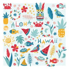 with Hawaii objects handrawn