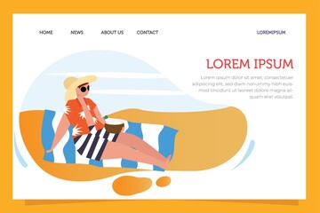 Set of bundle Landing page enjoy summer vacation. sunbathing, sitting, playing with water and being with friends. Theme for banner, website design or landing web page or ui