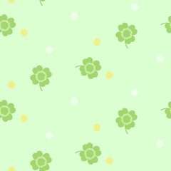 四つ葉のクローバーのシームレスパターン　背景素材　緑系