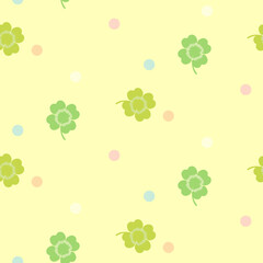 四つ葉のクローバーのシームレスパターン　背景素材　黄色系