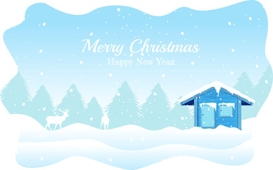 Merry Christmas in the snow season with a beautiful christmas tree