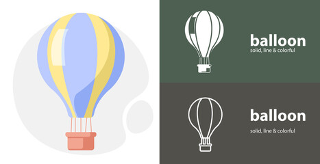 Naklejka premium hot air balloon isolated tool flat icon with balloon solid, line icons