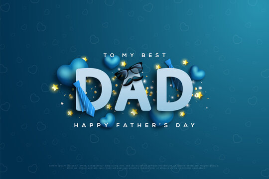 Happy Fathers Day Background With Tie And Love Balloons.